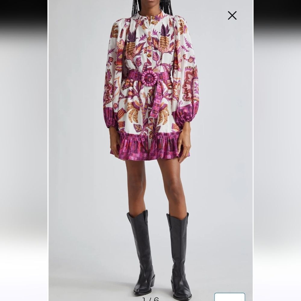 Farm Rio Sunset Tapestry Long Sleeve Shirt Dress Size L